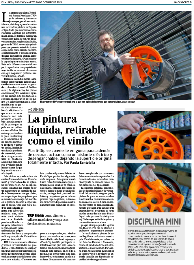 Articulo en periodico EL Mundo sobre plastidip